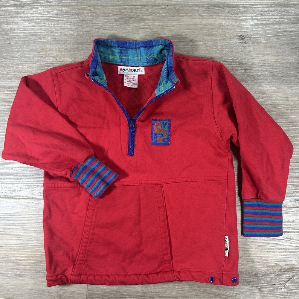 VTG Gymboree Rainbow Tag Medium Red 1/4 Zip Sweatshirt USA
